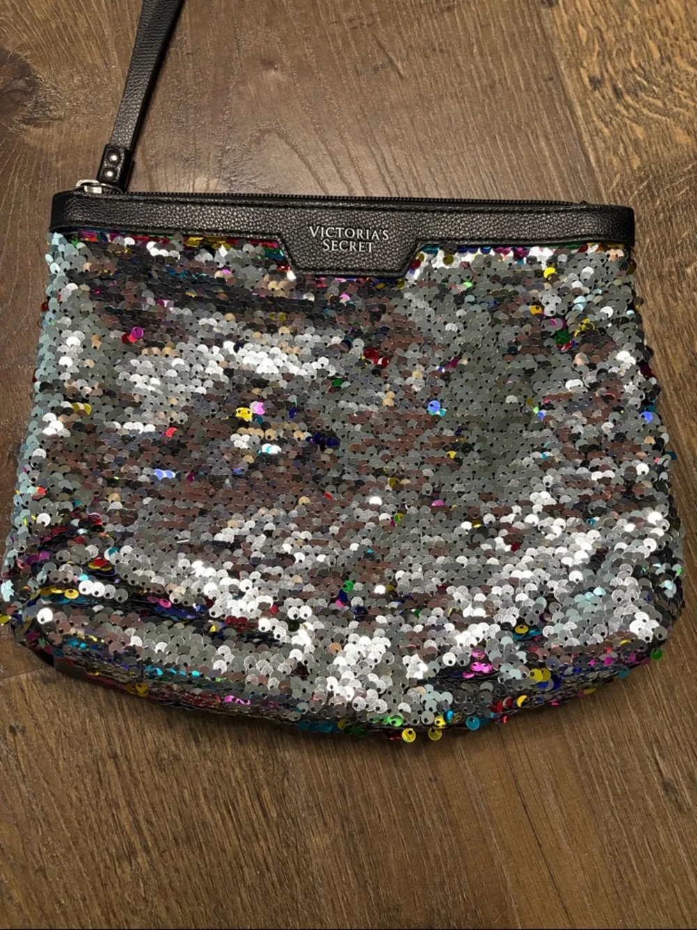 Victoria's Secret Black Trim Multicolor Sequin Cosmetic Bag. LNWOT